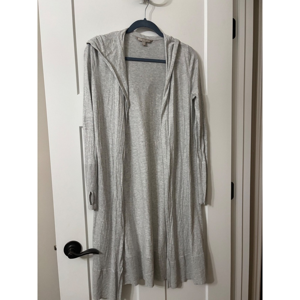 Athleta Grey Hooded Longline Cardigan Sweater Thumbholes Size S‎